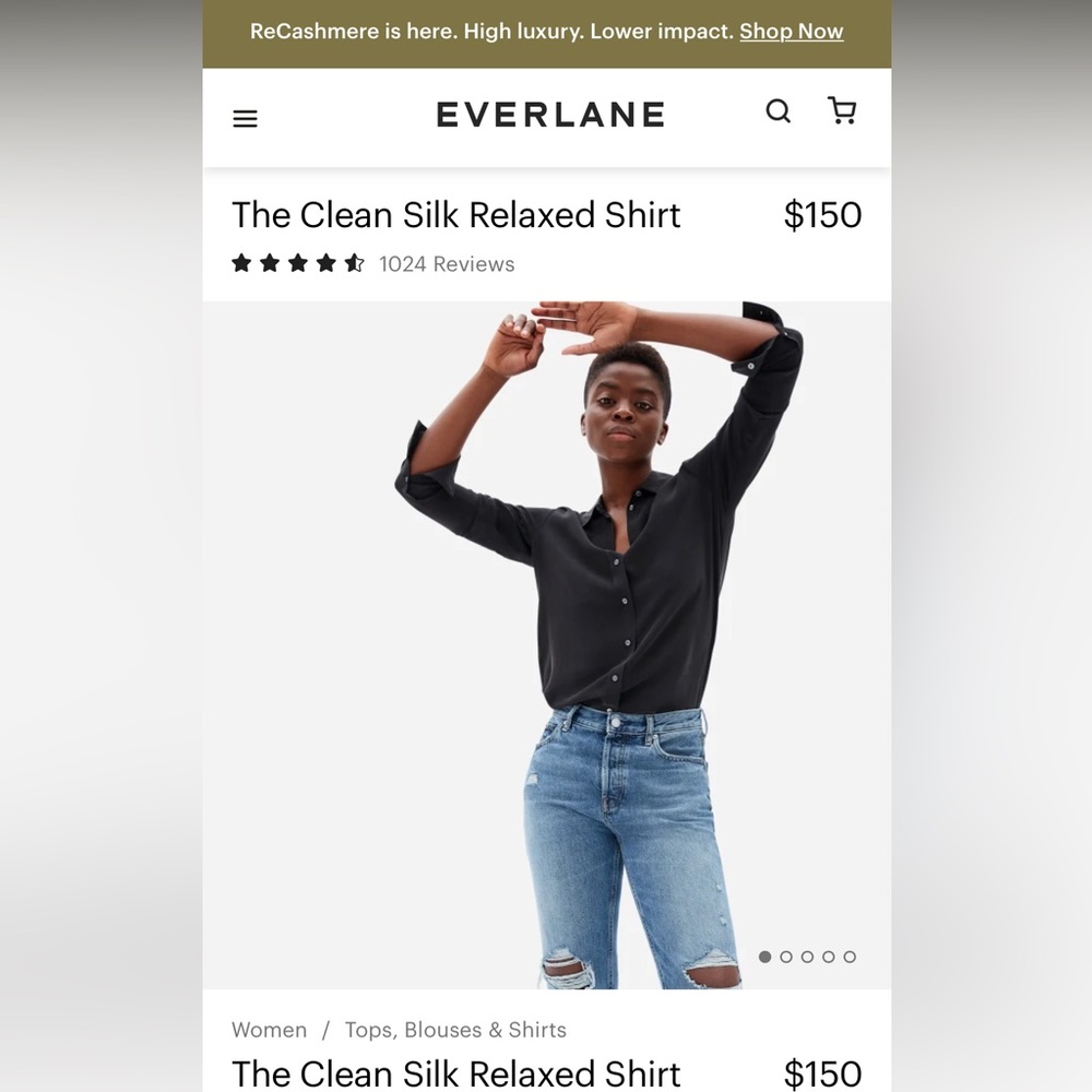 Everlane Relaxed Silk Shirt, Black, Size 6